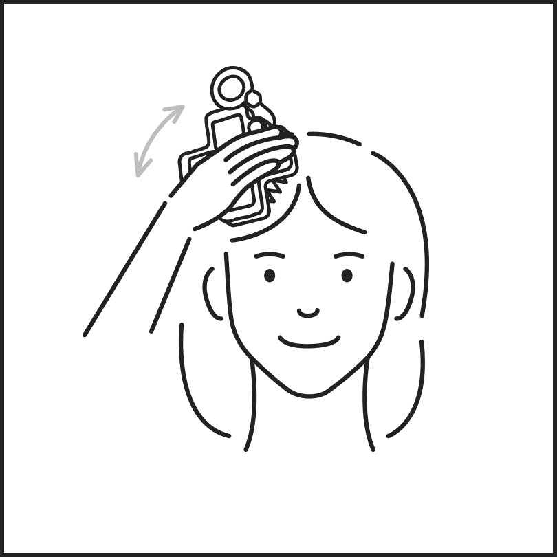 按摩用：<br>将硅胶梳按压在头皮上，以画小圈的方式舒缓头皮。